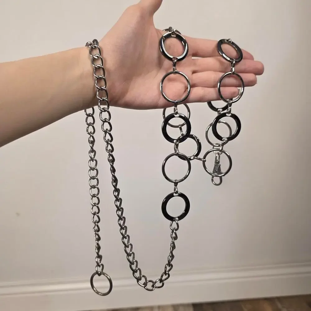Y2K O-Ring Chain Belt Silver Black Mall Goth Emo McBling 2000s